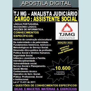 Apostila TJ MG - Analista Judiciário - ASSISTENTE SOCIAL - Teoria + 10.600 Exercícios - Concurso 2022