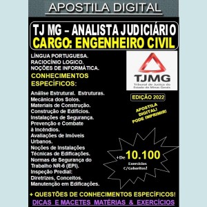 Apostila TJ MG - Analista Judiciário - ENGENHEIRO CIVIL - Teoria + 10.100 Exercícios - Concurso 2022