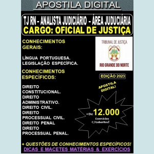 Apostila TJ RN - Analista Judiciário - Área JUDICIÁRIA - OFICIAL DE JUSTIÇA - Teoria + 12.000 Exercícios - Concurso 2023