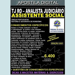 Apostila TJ RO - ANALISTA JUDICIÁRIO - ASSISTENTE SOCIAL - Teoria + 6.400 Exercícios - Concurso 2021