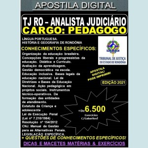 Apostila TJ RO - ANALISTA JUDICIÁRIO - PEDAGOGO - Teoria + 6.500 Exercícios - Concurso 2021
