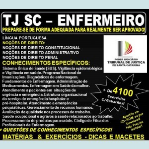 Apostila TJ SC - ENFERMEIRO - Teoria + 4.100 Exercícios - Concurso 2018