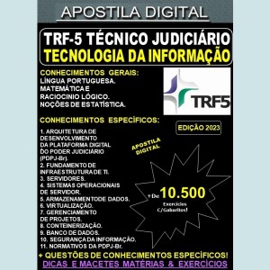Apostila TRF 5 - Técnico Judiciário  - TECNOLOGIA da INFORMAÇÃO - Teoria + 10.850 Exercícios - Concurso 2023