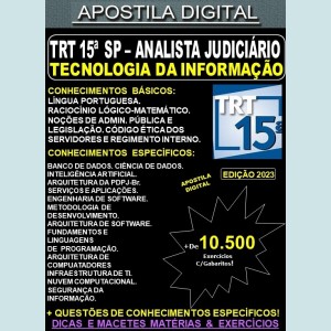 Apostila TRT SP 15ª Região - Analista Judiciário - TECNOLOGIA da INFORMAÇÃO - Teoria + 10.500 Exercícios - Concurso 2023