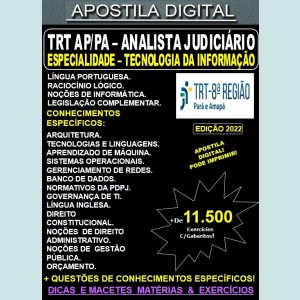 Apostila TRT 8ª Região  AP/PA - Analista Judiciário - TECNOLOGIA da INFORMAÇÃO - Teoria + 11.500 Exercícios - Concurso 2022