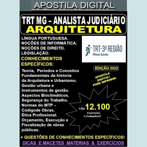 Apostila TRT MG - Analista Judiciário - ARQUITETURA - Teoria + 12.100 Exercícios - Concurso 2022