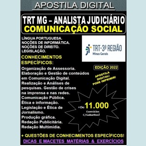 Apostila TRT MG - Analista Judiciário - COMUNICAÇÃO SOCIAL - Teoria + 11.000 Exercícios - Concurso 2022