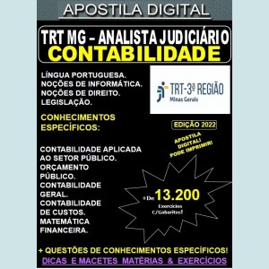 Apostila TRT MG - Analista Judiciário - CONTABILIDADE - Teoria + 13.200 Exercícios - Concurso 2022