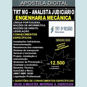 Apostila TRT MG - Analista Judiciário - ENGENHARIA MECÂNICA - Teoria + 12.500 Exercícios - Concurso 2022