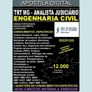 Apostila TRT MG - Analista Judiciário - ENGENHARIA CIVIL - Teoria + 12.000 Exercícios - Concurso 2022