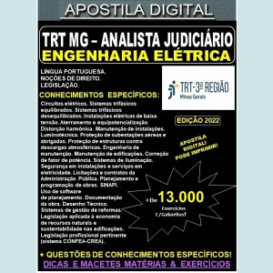 Apostila TRT MG - Analista Judiciário - ENGENHARIA ELÉTRICA - Teoria + 13.000 Exercícios - Concurso 2022