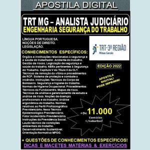 Apostila TRT MG - Analista Judiciário - ENGENHARIA SEGURANÇA do TRABALHO - Teoria + 11.000 Exercícios - Concurso 2022