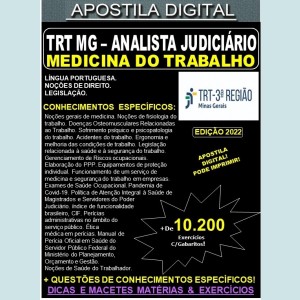 Apostila TRT MG - Analista Judiciário - MEDICINA do TRABALHO - Teoria + 10.200 Exercícios - Concurso 2022