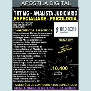 Apostila TRT MG - Analista Judiciário - PSICOLOGIA - Teoria + 10.400 Exercícios - Concurso 2022