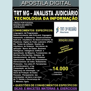 Apostila TRT MG - Analista Judiciário - TECNOLOGIA da INFORMAÇÃO - Teoria + 14.000 Exercícios - Concurso 2022