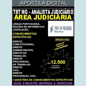 Apostila TRT MG - Analista Judiciário - Área JUDICIÁRIA - Teoria + 12.500 Exercícios - Concurso 2022