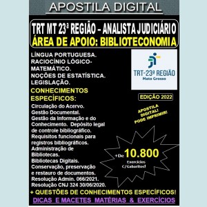 Apostila TRT 23ª Região MT - Analista Judiciário - Área de Apoio  BIBLIOTECONOMIA - Teoria + 10.800 Exercícios - Concurso 2022