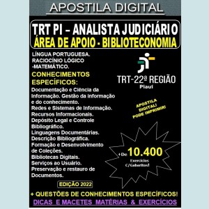 Apostila TRT PI - ANALISTA JUDICIÁRIO - Área BIBLIOTECONOMIA - Teoria + 10.400 Exercícios - Concurso 2022