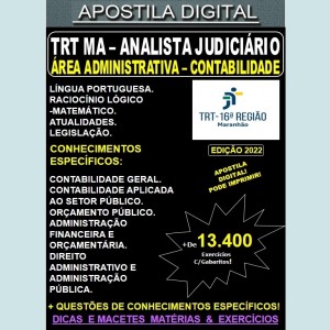 Apostila TRT MA - Analista Judiciário - Área Administrativa - CONTABILIDADE - Teoria + 13.400 Exercícios - Concurso 2022