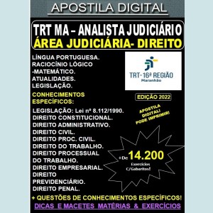Apostila TRT MA - Analista Judiciário - Área Jurídica - DIREITO - Teoria + 14.200 Exercícios - Concurso 2022