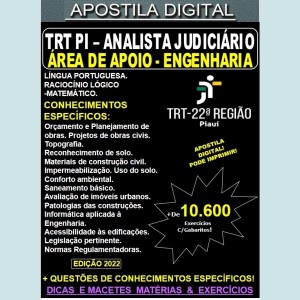 Apostila TRT PI - ANALISTA JUDICIÁRIO - Área ENGENHARIA - Teoria + 10.600 Exercícios - Concurso 2022