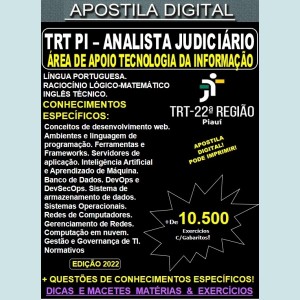 Apostila TRT PI - ANALISTA JUDICIÁRIO - Área TECNOLOGIA da INFORMAÇÃO - Teoria + 10.500 Exercícios - Concurso 2022