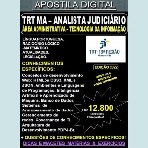 Apostila TRT MA - Analista Judiciário - Área Administrativa - TECNOLOGIA da INFORMAÇÃO - Teoria + 12.800 Exercícios - Concurso 2022
