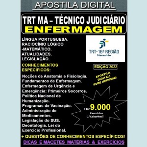 Apostila TRT MA - Técnico Judiciário - ENFERMAGEM - Teoria + 9.000 Exercícios - Concurso 2022