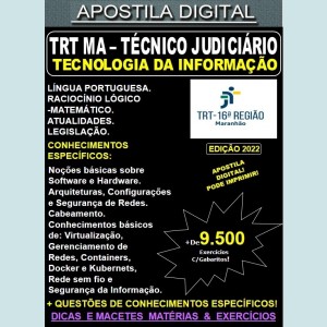 Apostila TRT MA - Técnico Judiciário - TECNOLOGIA da INFORMAÇÃO - Teoria + 9.500 Exercícios - Concurso 2022