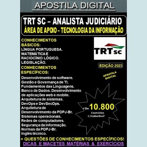 Apostila TRT SC - ANALISTA Judiciário - TECNOLOGIA da INFORMAÇÃO - Teoria + 10.800 Exercícios - Concurso 2023