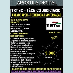 Apostila TRT SC - TÉCNICO Judiciário - TECNOLOGIA da INFORMAÇÃO - Teoria + 9.000 Exercícios - Concurso 2023