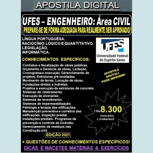 Apostila UFES - ENGENHEIRO: Área CIVIL - Teoria + 8.300 Exercícios - Concurso 2021