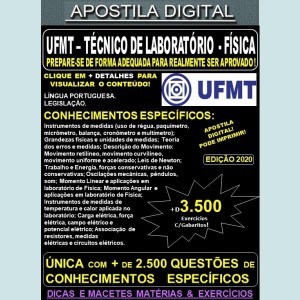 Apostila UFMT - TÉCNICO de LABORATÓRIO / Área: FÍSICA - Teoria + 3.500 Exercícios - Concurso 2021