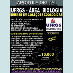 Apostila UFRGS - Técnico de Laboratório - BIOLOGIA ênfase em COLEÇÕES ZOOLÓGICAS - Teoria + 10.000 Exercícios - Concurso 2022