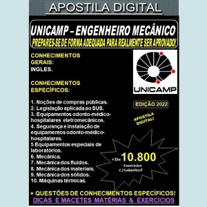 Apostila UNICAMP - ENGENHEIRO MECÂNICO - Teoria + 10.800 Exercícios - Concurso 2022