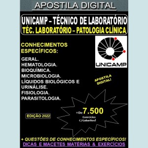 Apostila UNICAMP - Técnico de Laboratório - TÉCNICO de LABORATÓRIO PATOLOGIA CLÍNICA - Teoria + 7.500 Exercícios - Concurso 2022
