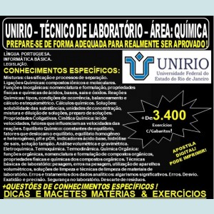 Apostila UNIRIO - TÉCNICO de LABORATÓRIO - Área: QUÍMICA - Teoria + 3.400 Exercícios - Concurso 2019