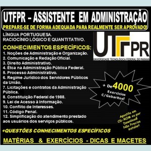Apostila UTFPR - ASSISTENTE em ADMINISTRAÇÃO - Teoria + 4.000 Exercícios - Concurso 2019 